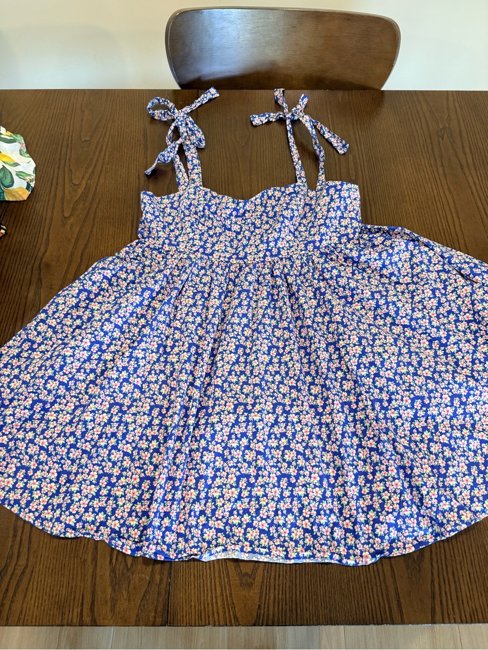 Altar’d State Blue Pink Floral Babydoll Mini Dress Tie Shoulder Pockets Women’s